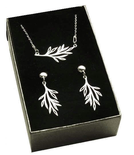 Srebrny KOMPLET celebrytka LIŚĆ LISTEK SREBRO 925