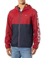 Kurtki męskie - Tommy Hilfiger Męska kurtka przeciwdeszczowa z kolorowym logo, Czerwony/granatowy blok kolorów, S - miniaturka - grafika 1