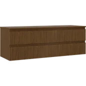 Szafki łazienkowe - Mexen Rivel szafka łazienkowa podumywalkowa 140 cm z blatem, 2 szuflady, ryflowana , orzech - 91A20-14047-2-BFFC86 - miniaturka - grafika 1