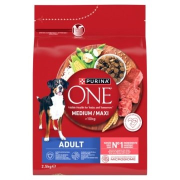 Purina One Medium/Maxi Adult, wołowina z ryżem - 2,5 kg