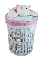 Kosze na bieliznę - Kosz na pranie Kosz na pranie Skrzynia na pranie Wiklinowy biały różowy pluszowy zwierzak Hippo D.46 H.62 - miniaturka - grafika 1