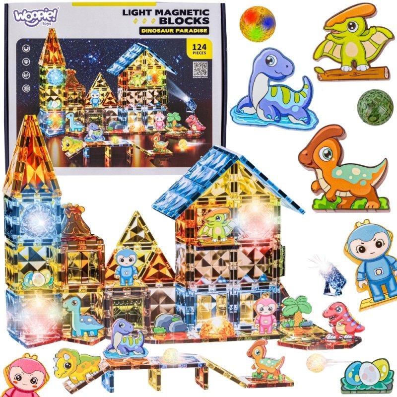 ZESTAW KLOCKI MAGNETYCZNE KONSTRUKCYJNE ŚWIECĄCE DINOZAURY