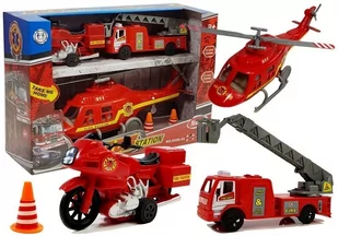 Import LEANToys Zestaw Pojazdów Straż Pożarna Helikopter Motor Światło Dźwięki - Samoloty i helikoptery - miniaturka - grafika 1