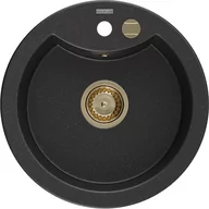 Zlewozmywaki - Mexen Diego zlewozmywak granitowy 1-komorowy 488 x 480 mm, czarny/srebrny metalik, syfon złoty - miniaturka - grafika 1