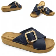 Klapki i japonki damskie - Klapki damskie Skórzana wkładka regulowane klamry lekkie Inblu Granatowe 39 - miniaturka - grafika 1