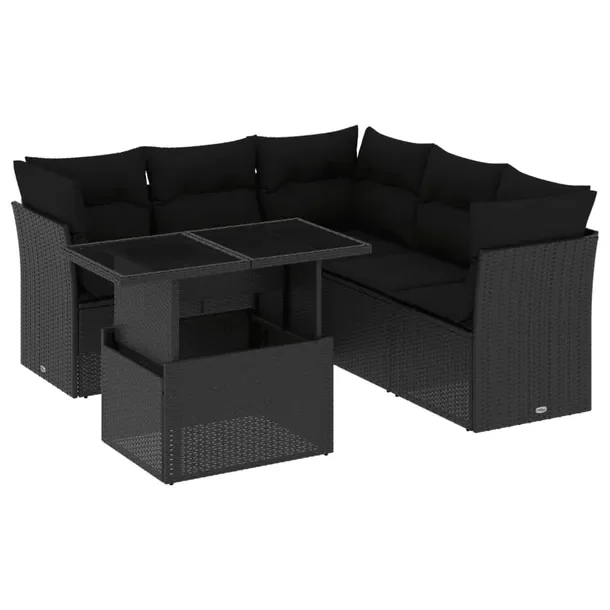 Zestaw Wypoczynkowy z Rattanu PE, Stół Regulowany, Czarny, 100x55x44/73 c