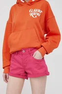 Spodenki damskie - Pepe Jeans Pepe Jeans szorty jeansowe SIOUXIE damskie kolor fioletowy gładkie high waist - miniaturka - grafika 1