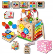 Sortery dla dzieci - Kostka Aktywnosci 8w1 Sorter Montessori Drewno Zegar Klocki Prezent Rozowy - miniaturka - grafika 1