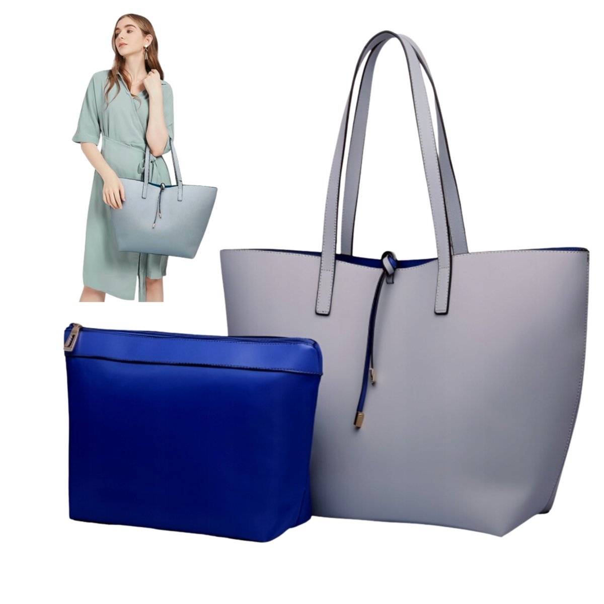 Torebka damska duża Miss Lulu torba na ramię A4 zestaw 2w1 pojemna shopper