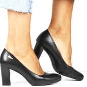 Czółenka - CZÓŁENKA DAMSKIE NA SŁUPKU NA OBCASIE PB130 SERGIO LEONE CZARNE MATOWE LICOWE GŁADKI OBCAS - miniaturka - grafika 1