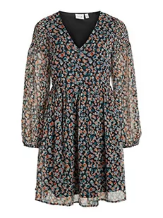 Vila Sukienka damska VIFALIA V-Neck L/S Dress/SU, czarna/AOP:Dotti, 38, Czarny/Aop: dotti, 38 - Sukienki - miniaturka - grafika 1