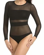 Body - Teyli Body Damskie - Eleganckie Body z Siateczki - Body Damskie z Długim Rękawem - Damskie Body Wykonane z Wiskozy i Siateczki Czarne XL - miniaturka - grafika 1