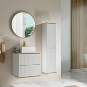 Szafki łazienkowe - Podwieszana szafka łazienkowa prążkowana ze złotą lamówką - Biała - H140 cm - KELIZA - miniaturka - grafika 1