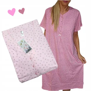 KOSZULA NOCNA BASII ROZPINANA BAWEŁNA groszki różowa piżama 50 52 2xl 3xl - Bielizna nocna - miniaturka - grafika 1
