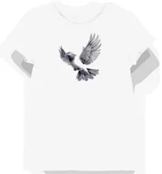 Koszulki i topy damskie - Koszulka damska biała z grafiką gołębia w szarych piórach XS - miniaturka - grafika 1