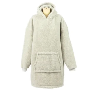 Bluza wełniana merynos szara jasna Uniwersalna Hoodie z kapturem i dużą kieszenią - Bluzy damskie - miniaturka - grafika 1