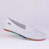 Mokasyny damskie - Mokasyny damskie GOODIN GD-FL679 skóra eko ażurek białe 37 - miniaturka - grafika 1