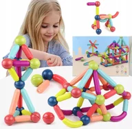 Klocki - MAGNETYCZNE KLOCKI TĘCZOWE KLOCKI EDUCATIONAL BLOCKS MAGNETIK STICKS 84 PCS - miniaturka - grafika 1