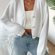 Swetry damskie - TEMU Sweter damski casualowy z dekoltem – miękki, rozciągliwy, jednokolorowy, ciepły na jesień i zimę, uniwersalny do codziennego noszenia i okazji - miniaturka - grafika 1