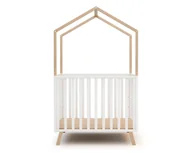 Łóżeczka i kojce - AT4 - Rozkładany kojec dla dziecka drewniana chatka COMFORT Biały i Lakierowany Buk 100 x 100 cm - miniaturka - grafika 1