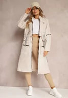 Płaszcze damskie - Beżowy Płaszcz z Regulowaną Długością i Ozdobnymi Wstawkami Nainika - miniaturka - grafika 1