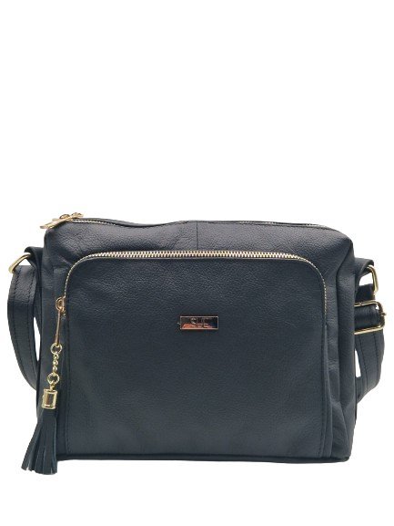 Czarna skórzana listonoszka dwukomorowa