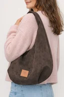 Torebki damskie - Torebka Hobo z zamszu tapicerskiego Czekoladowa - miniaturka - grafika 1