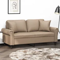 Sofy i kanapy - vidaXL 2-osobowa sofa z poduszkami, cappuccino, 140 cm, sztuczna skóra - miniaturka - grafika 1