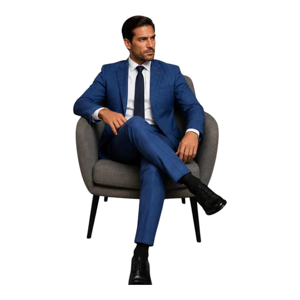 GARNITUR MĘSKI NIEBIESKI W NIEBIESKĄ KRATKĘ SLIM FIT 56/182