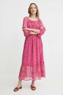 Sukienki - Pepe Jeans sukienka MARLENE kolor różowy midi rozkloszowana PL953469 - grafika 1