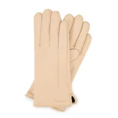 Rękawiczki - Damskie rękawiczki ze skóry gładkie beżowe - miniaturka - grafika 1