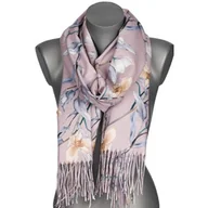 Apaszki i szaliki damskie - Szalik damski przejściowy jesień zima KWIATY na prezent z frędzlami RC28-8 różowy - miniaturka - grafika 1