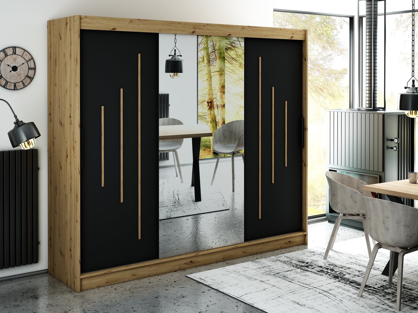 MINIO szafa 250 cm LETO Y1 czarny mat / dąb Artisan