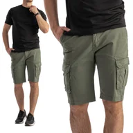 Spodenki męskie - Spodenki Męskie Khaki Materiałowe Cienkie Bawełna 100% 38 Oliwkowy - miniaturka - grafika 1