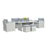 Meble ogrodowe - Zestaw z technorattanu BORNEO + PUFY White Grey - miniaturka - grafika 1