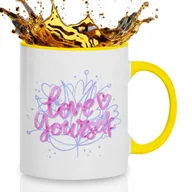 Kubki - KUBEK ŻÓŁTY Na Prezent Urodziny LOVE YOURSELF Subtelne Napisy Wzory - miniaturka - grafika 1