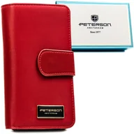 Portfele - Klasyczna czerwona portmonetka damska na zatrzask i suwak PETERSON skóra naturalna i ekologiczna średniej wielkości portfel na karty pudełko prezent.. - miniaturka - grafika 1