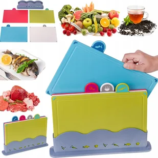 ZESTAW 4 DESKI DO KROJENIA PLASTIKOWE NA STOJAKU DO MIĘSA WARZYW RYB DESKA - Deski do krojenia ZESTAW 4 DESKI DO KROJENIA PLASTIKOWE NA STOJAKU DO MIĘSA WARZYW RYB DESKA - Deski do krojenia - miniaturka - grafika 1