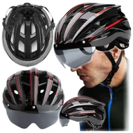 Kaski rowerowe - Kask rowerowy Czarno-czerwony- KASK ROWEROWY Z OKULARAMI LEKKI REGULOWANY - miniaturka - grafika 1