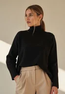 Swetry damskie - Elegancki sweter damski z golfem - czarny sweter M1101 rozmiar S/M - miniaturka - grafika 1