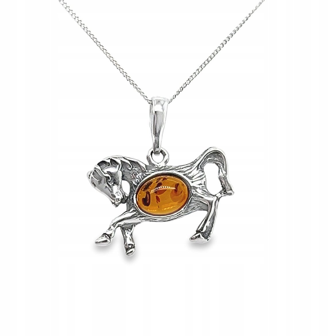 Wisiorek srebrny z bursztynem ORYGINALNA ZAWIESZKA ze srebra 925 KOŃ