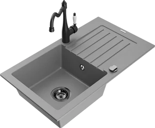 Mexen Pablo zlewozmywak granitowy 1-komorowy z ociekaczem i baterią kuchenną Carla, szary - 6510-71-670700-70-B - Zlewozmywaki z baterią - miniaturka - grafika 1