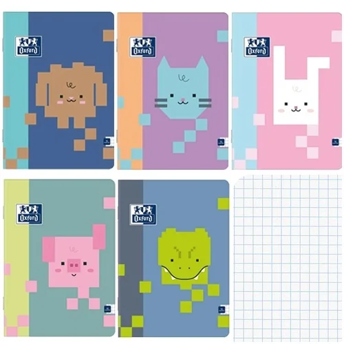 ZESZYT A5 KRATKA 16 KARTEK W KRATKĘ SZKOLNY OXFORD ZOO BLOCKS - 5 szt.
