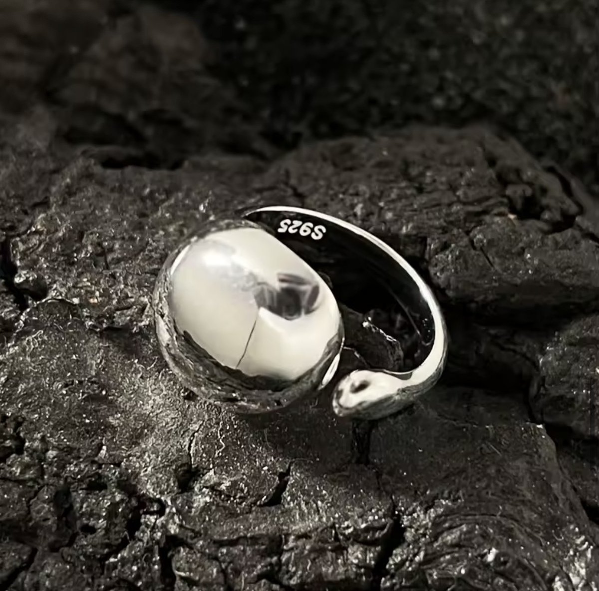 LUNA HAMMERED Silver Regulowany Pierścionek Fasetowany Premium