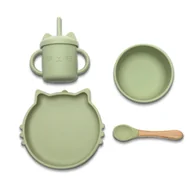 Miseczki i talerzyki dla dzieci - ZESTAW DO KARMIENIA 4EL SILIKONOWY ANTYPOŚLIZGOWY BPA FREE LORELLI ZIELONY - miniaturka - grafika 1