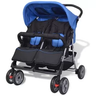 Wózki dziecięce - vidaXL Wózek spacerowy dla bliźniaków niebieski i czarny - miniaturka - grafika 1