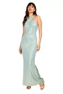 Sukienki - Little Mistress Damska sukienka maxi z cekinami, miętowa, Miętowy Zielony, 36 - miniaturka - grafika 1