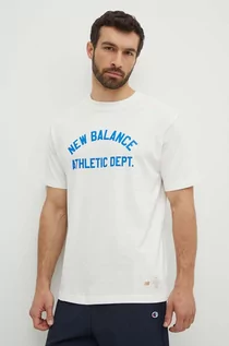 Koszulki męskie - New Balance t-shirt bawełniany męski kolor beżowy z nadrukiem MT41514SST - grafika 1