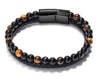 Bransoletki - Skórzana bransoletka z kamieniem Tygrysie Oko 19cm - miniaturka - grafika 1