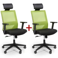 Fotele i krzesła biurowe - B2B Partner Krzesło biurowe z oparciem z siatki WOLF, regulowane podłokietniki, plastikowy krzyżak, 1+1 GRATIS, zielone 407068 - miniaturka - grafika 1